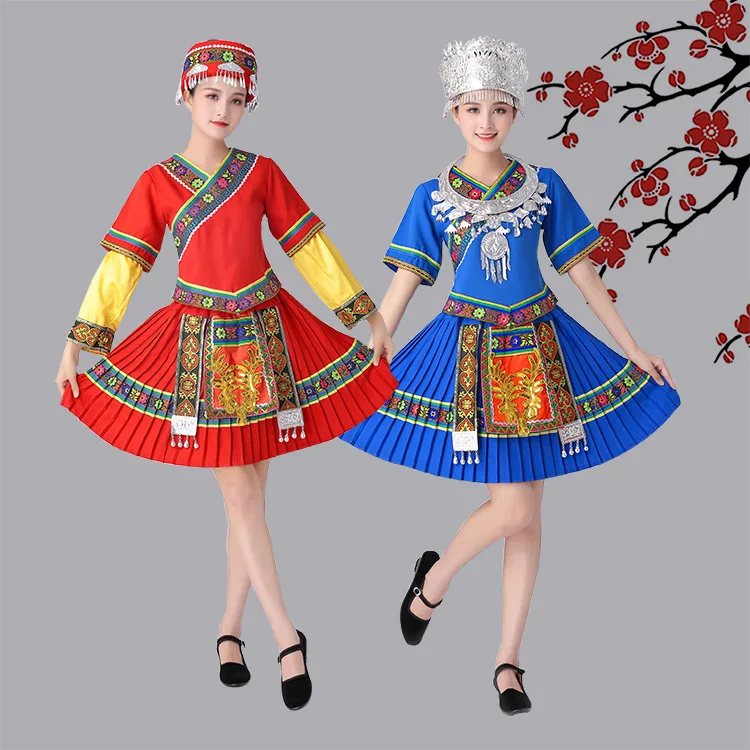 New Miao Dance Performance Clothing Practice Skirt Set for Women Yunnan Guizhou Minority Performance Clothing Short and Long Sty