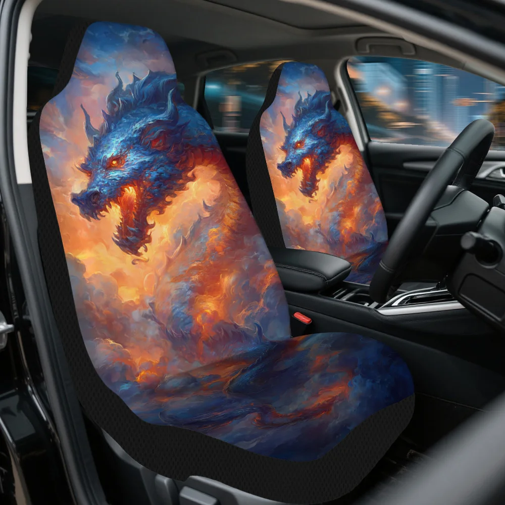 2pcs Fiery Dragon In Sky Print Car Seat Covers – Front Seat Protectors For Cars, SUVs & Sedans, Enhances Driving Experience, Du