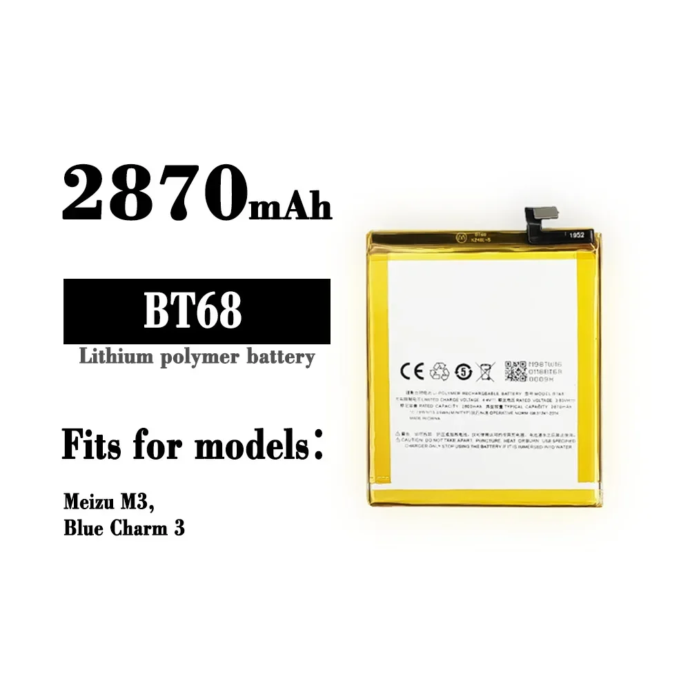 New 2870mAh BT68 Battery For Meizu M3 M3S BLUE Charm 3 BT15 Mobile Phone High Quality Batteries Bateria