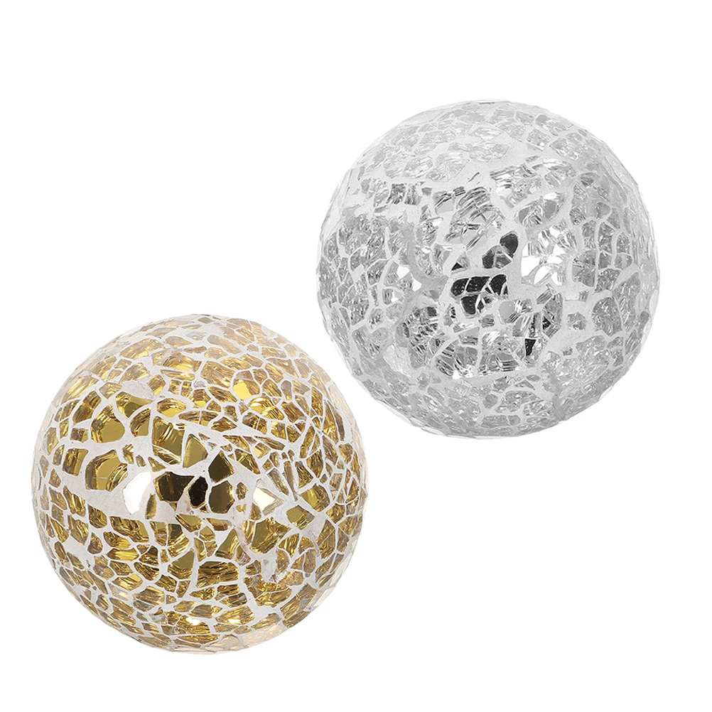 

2 Pcs Mosaic Ball Glass Crafts Decorative Balls Desktop Sphere Ornament Home Dining Room Table Spheres Vase for
