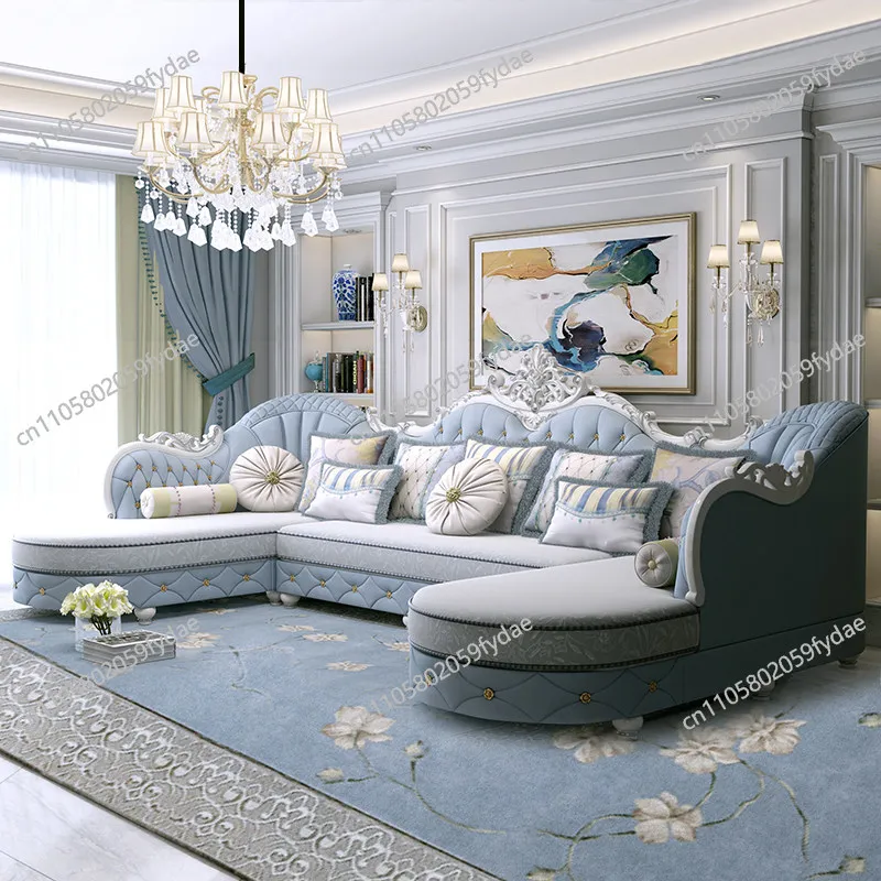 

Европейский тканевый диван-комбинация для гостиной, двуспальный, роскошный, для больших квартир, современный, простой, европейский, из массива дерева