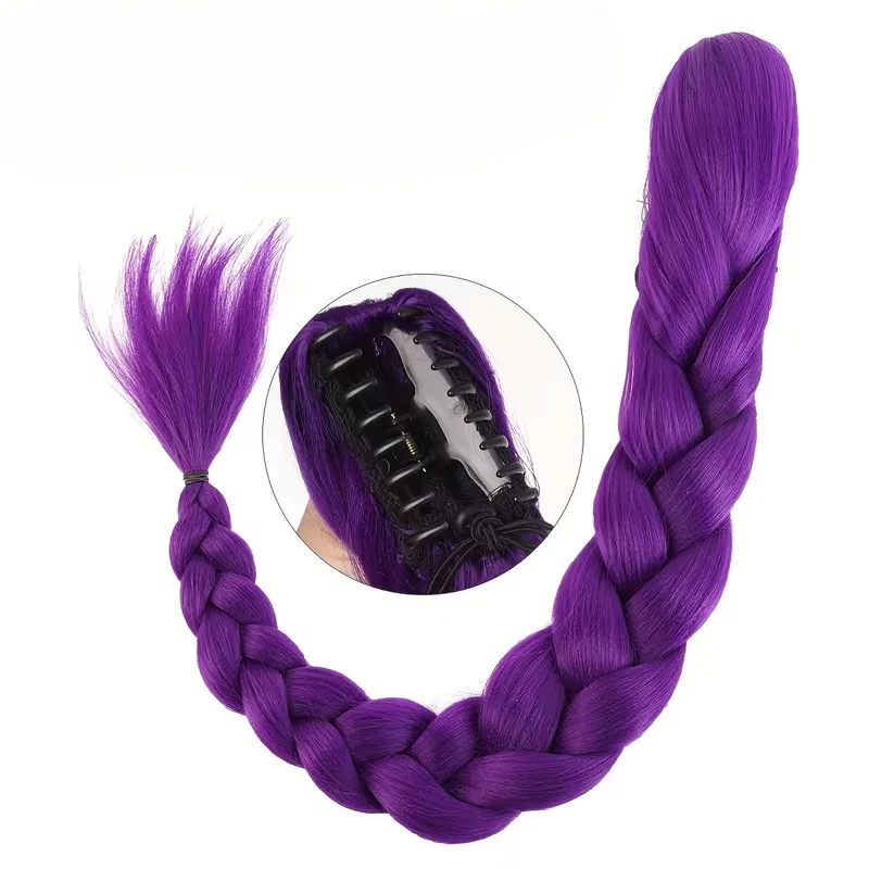 Synthetic Braided Purple Hair Ponytail Kids Costume Hairstyle 26inch Long Ponytail with Clips for Kids Girls Halloween Christmas image 3