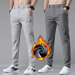 Winter Fleece Thick Male Pants Golf Stretch Warm Casual Pants Business Slim Fit Velvet Trousers Fashion Korean Men Clothing