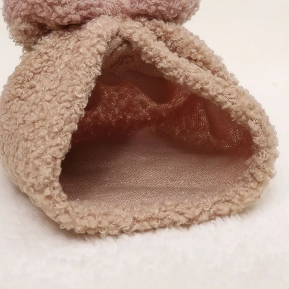 

Fashion Teddy Fleece Bow Knitted Hat Breathable Solid Color Headscarf Hat Warm Soft Newborn Autumn Winter Cap Girls Boys