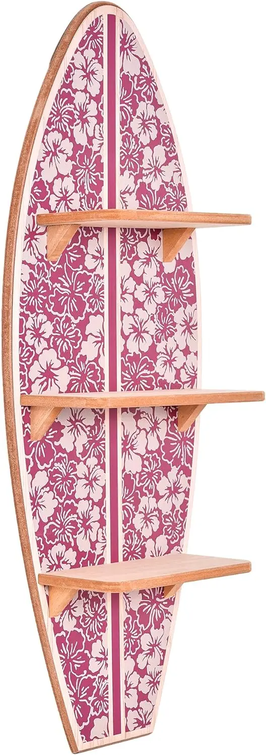 

Kona Coast by Reyn Spooner Biscus Bounth Earth Red Surfboard Printed Wall Shelf - 13" x 35"