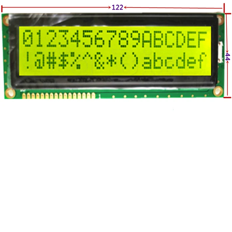 Большой большой ЖК-дисплей 1602, 5 В, STN, желтый, зеленый, черный, шрифт SPLC780D1 1602B 16P, параллельные размеры порта IIC I2C 122*44 мм