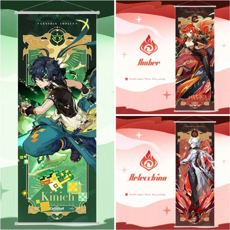 2025 Game Mavuika Arlecchino Kinich Turnfire Hunt Scroll Canvas Wall Hanging Painting Home Decor Anime Poster Wall Art Room Gift