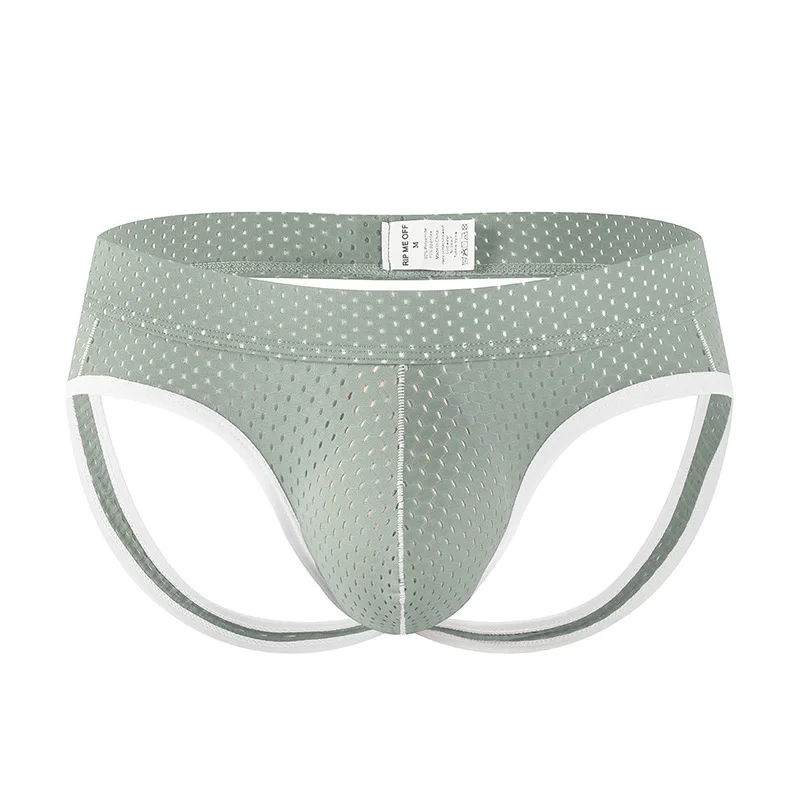 Male Double Thong Underwear Low Rise Hollow Out Mesh Breathable U‑Convex Pouch Soft Daily Intimate Wear