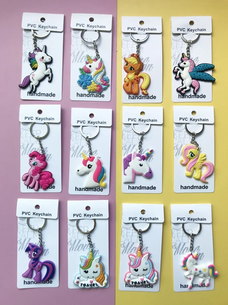 Kawaii My Little Pony Key Chain Silica Gel Backpack Pendant Cute Anime Fluttershy Pinkie Pie Key Chains Decoration Gifts