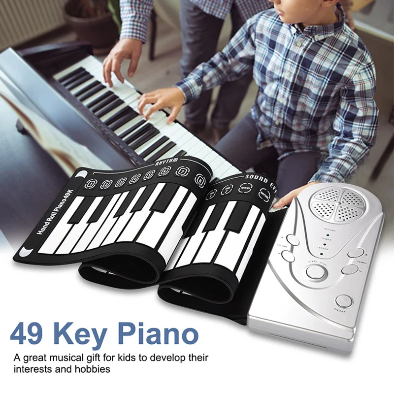

49-клавишное рулонное пианино, портативная складная электронная клавиатура с динамиком для детей, начинающих, музыкальный инструмент, образовательный силикон