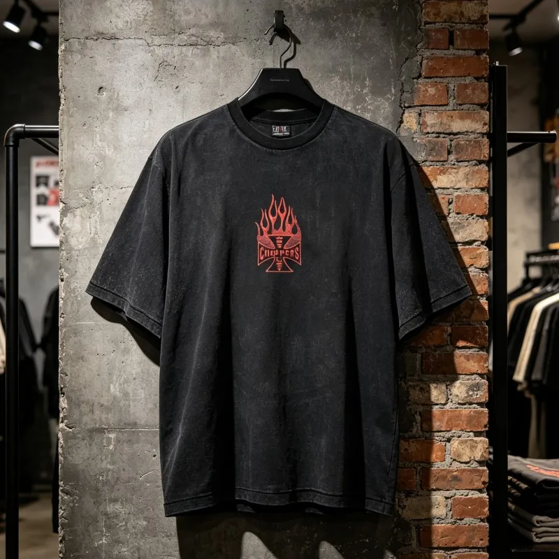 Burning Flame Red Border Cross Logo Black West Coast Choppers Short Sleeve Vintage Tee Summer Men Women Tshirts Streetwear
