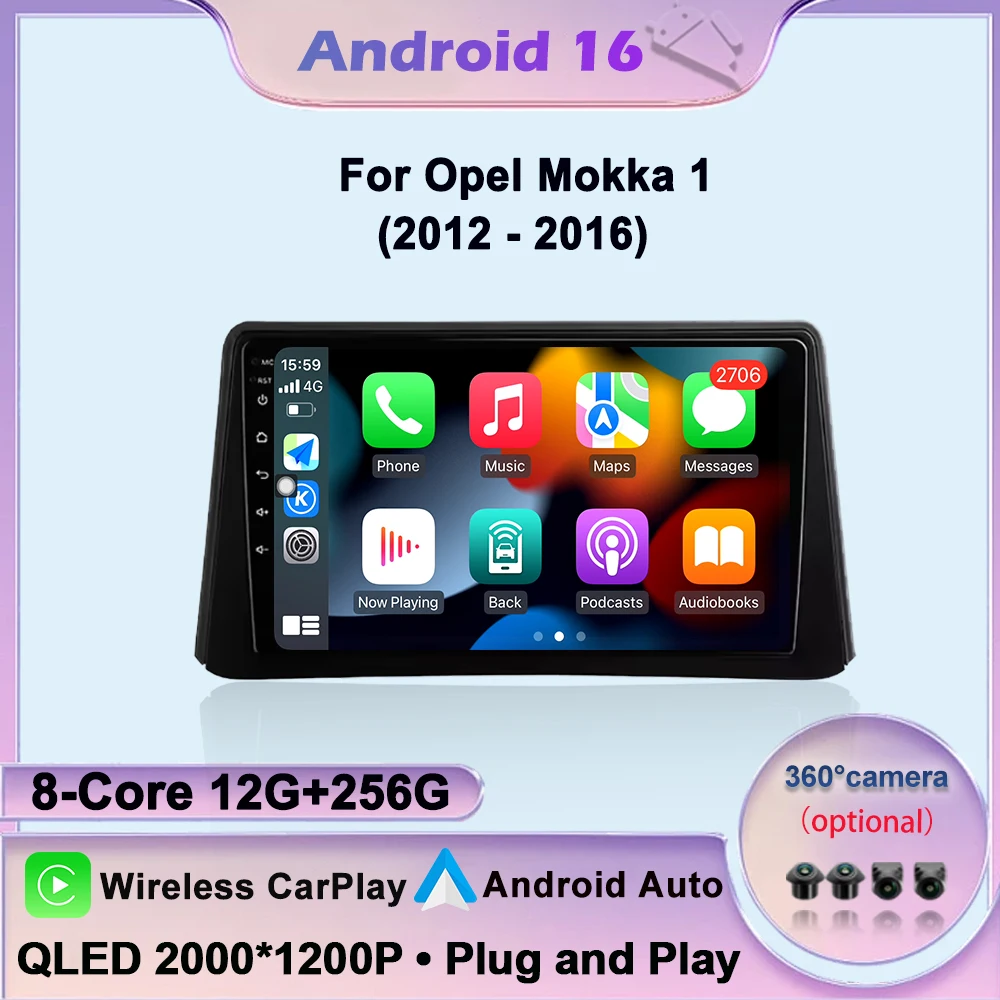 Android 16 For Opel Mokka 1 2012- 2016 GPS Navigation Cooling fan Car Video Multimedia Player WIFI Accessories 4G