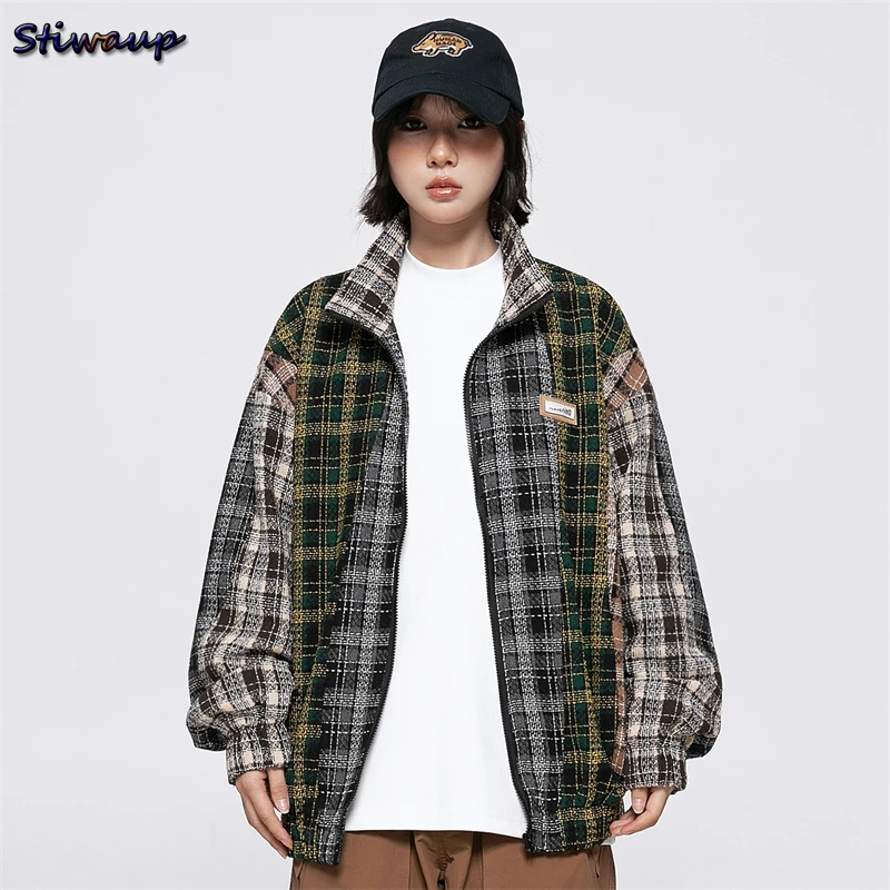 

Women's Autumn Vintage Tweed Jacket Fashion Men Plaid Y2k Streetwear Men's Cold Jackets for Women 2023 New In Couple House Coats