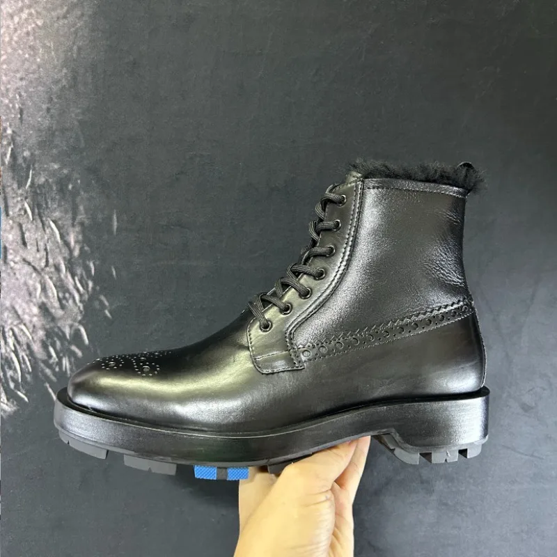

Дизайнерские ботинки челси, мужская обувь, зимние толстые шерстяные теплые высокие берцы из натуральной кожи, повседневные рабочие мотоциклетные зимние ботинки, мужские