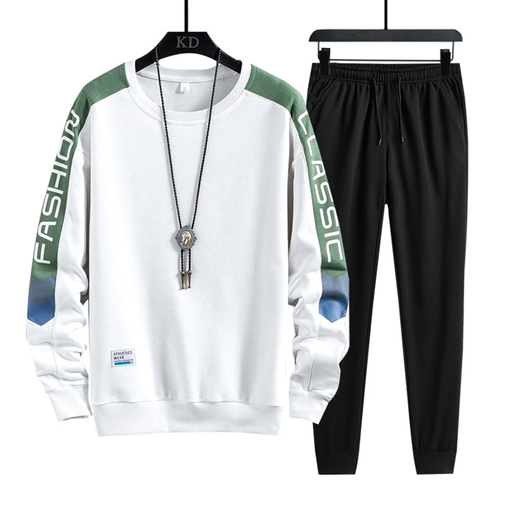 

Mens Clothes Tracksuit Two Piece Set Men Casual Polyester Patchwork Long Sleeves Pullover Coat And Sports Gym Jogger Pants Set