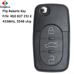 KEYECU Flip telecomando chiave auto con 3 pulsanti 433.92MHz ID48 Chip per Audi A2 A3 A4 A6 A8 TT Fob 44d0 837 231 K