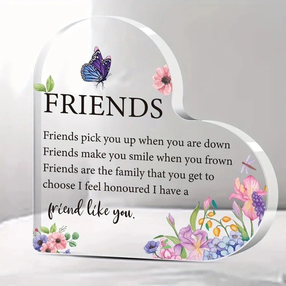 CIFBUY Acrylic Wall Decor Clear Heart Floral Butterfly Desktop Ornament Sentimental Friendship Gift for Her Home Living Room Dec