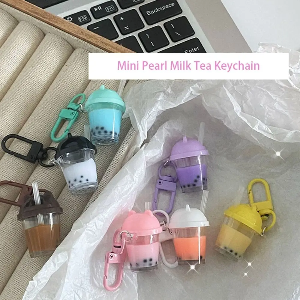 Bag Pendant Mini Pearl Milk Tea Keychain Jewelry Accessories Car Keychains Simulation Food Keychain Charms Friend Gift