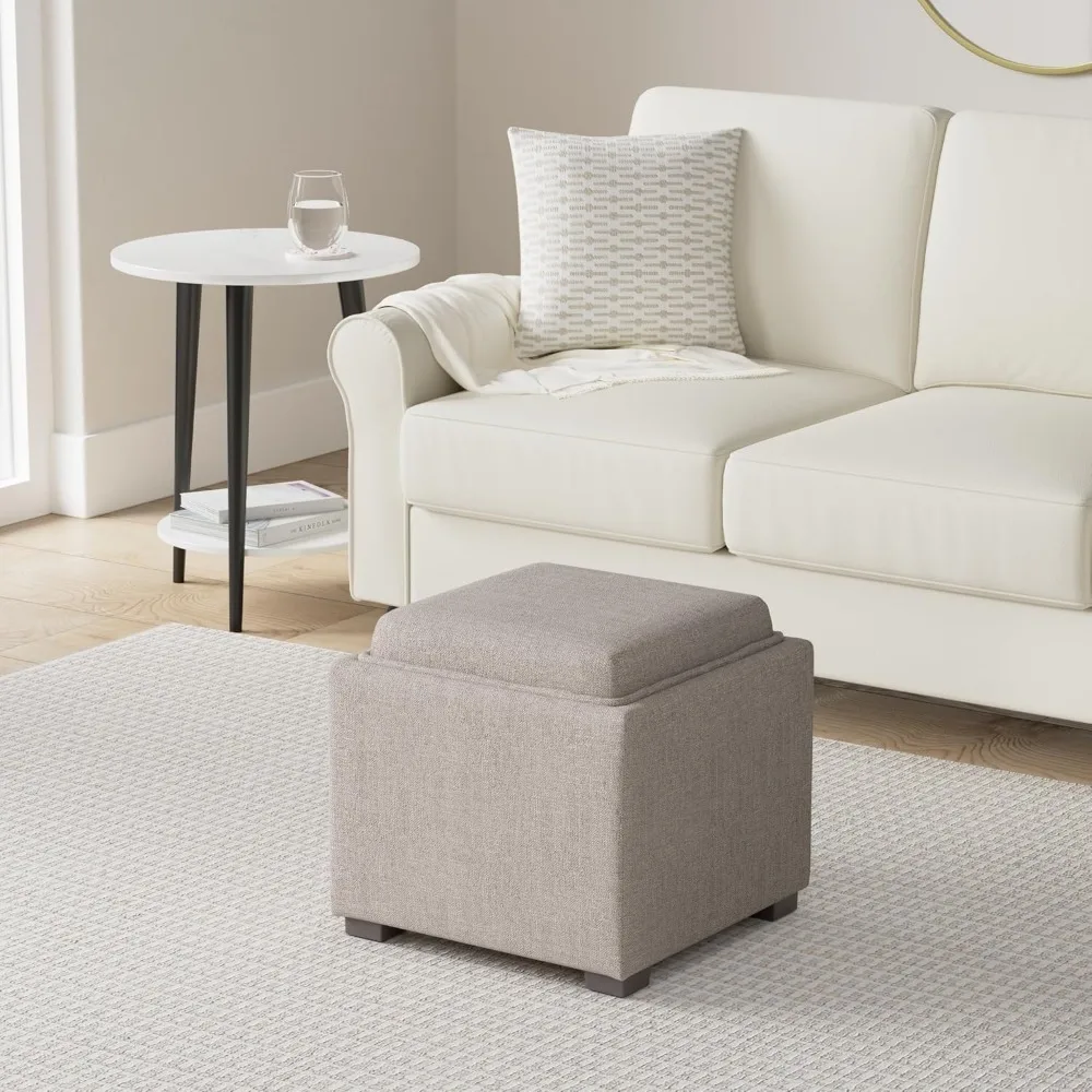 Storage Ottoman Cube with Tray,Footrest Stool Seat Serve as Side Table, Effie Flint-Performance faric