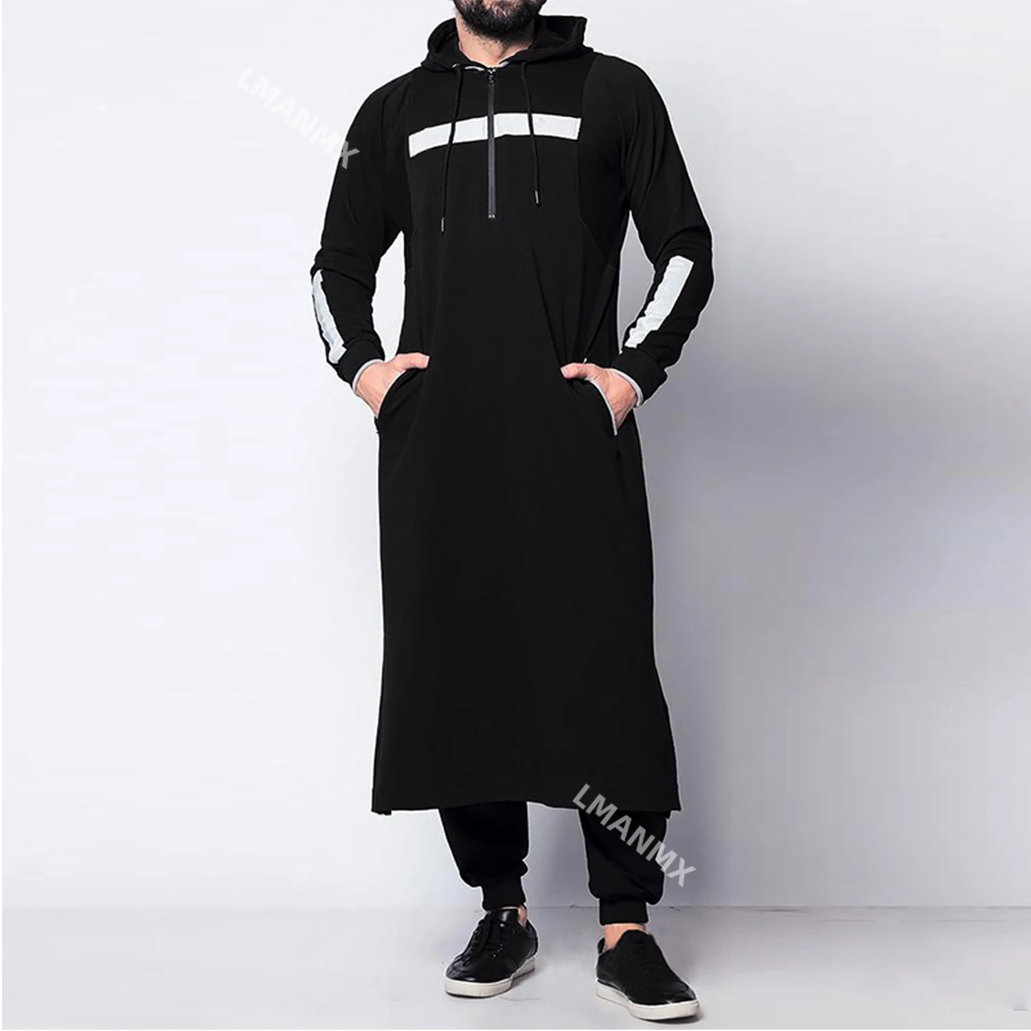 Camisolas compridas masculinas de Dubai, capuz islâmico, robe árabe saudita, blusa casual solta, roupa masculina, muçulmano