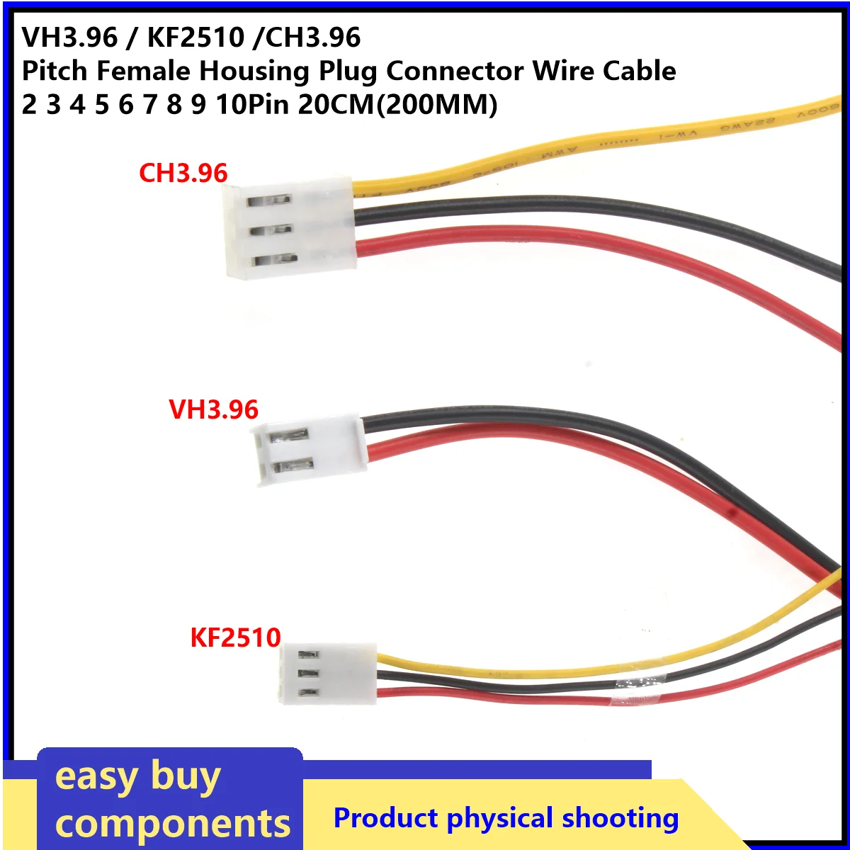 2pcs/5pcs VH3.96 / KF2510 /CH3.96 Pitch Female Housing Plug Connector Wire Cable 2 3 4 5 6 7 8 9 10Pin  Wire 20cm