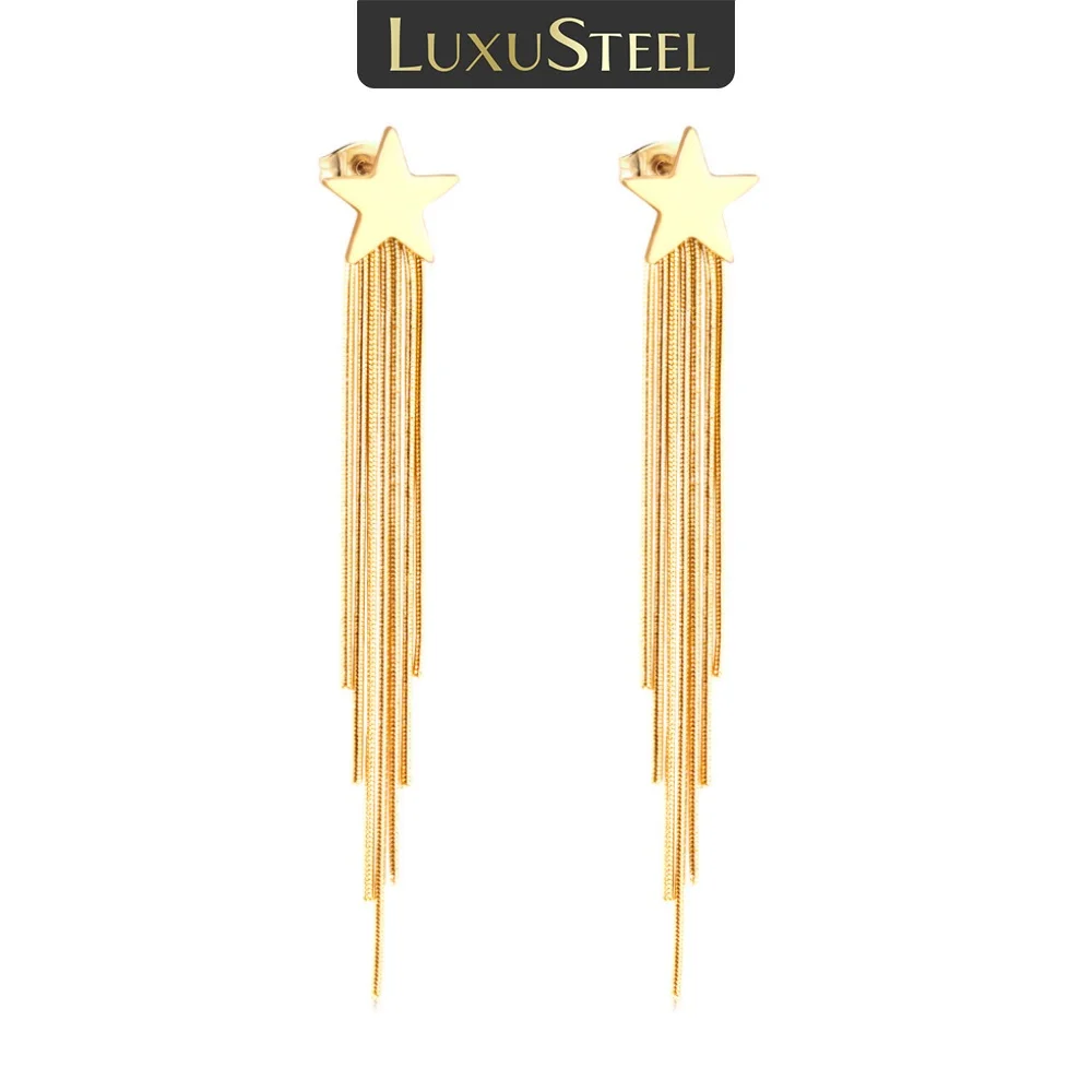 LUXUSTEEL Stern Quaste Kette Tropfen Ohrringe Für Frauen/Mädchen Gold Farbe Böhmen Schmuck Edelstahl Ohrring Modeschmuck Geschenk