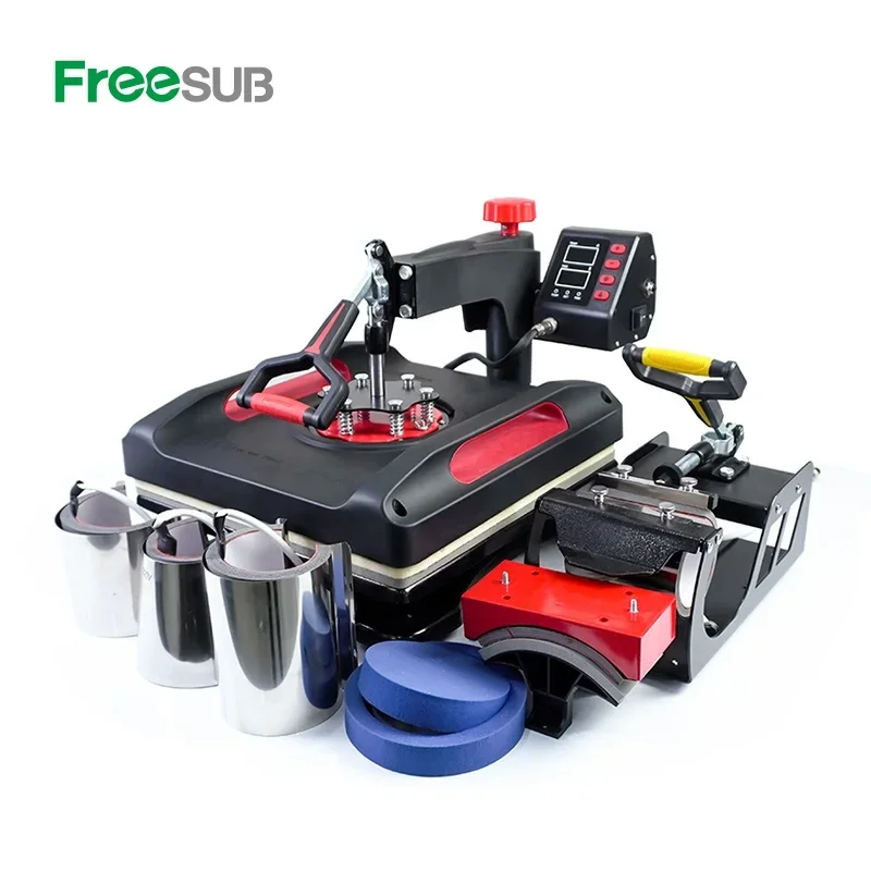 fresub 5 في 1 آلة التسامي بالضغط الحراري 15x15 38x38 تي شيرت آلة الصحافة الحرارة قبعة كاب أكواب P8038-5
