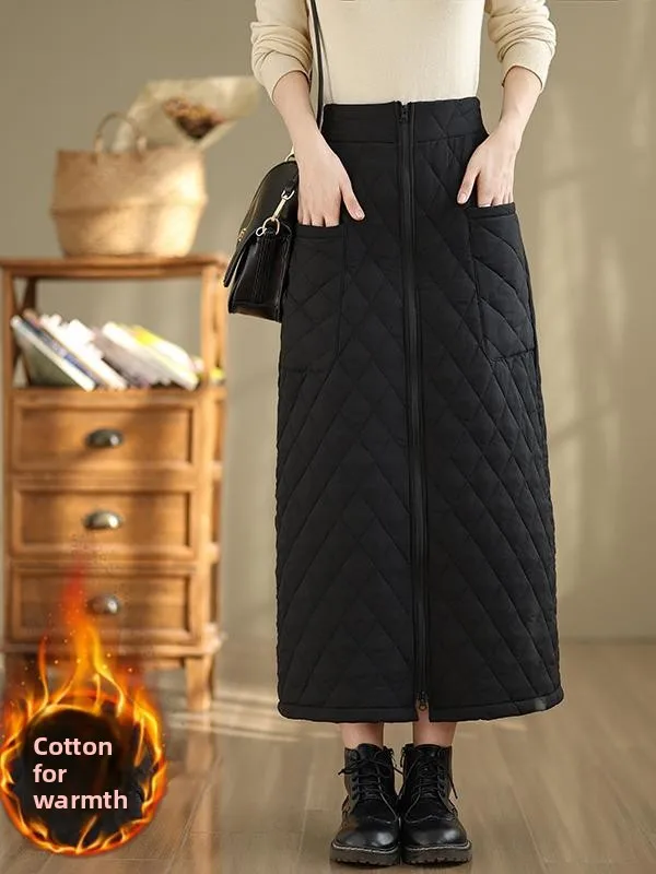 

Thiened A-Line Skirt Windproof Warm down Large Size Retro f-length Skirts Commute Sle Casual And Pear Body ...