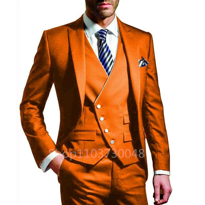 

New Style Brown Men Suits 3 Pieces Slim Fit Blazer Vest Pants Set Formal Business Wedding Tuxedos for Men Casual Men Clothing