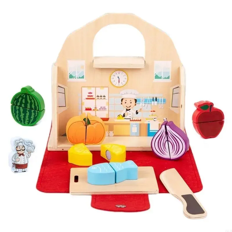 Cutting Play Fruit Vegs Kitchen Playset Kids Fine Motor Skill Pretend Toy Parent-Kids Activity Toy Kitchen Play Toy 15UB