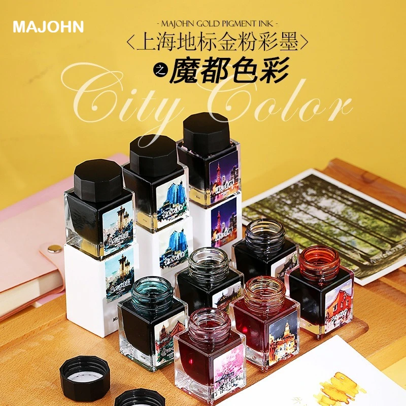 MAJOHN 20ml Złoty Brokatowy Tusz Kaligraficzny Shanghai Landmark Design Do Pisania Piórem Wiecznym Rysowania Bazgrołów Artykuły Papiernicze Szkolne — zdjęcie produktu 4