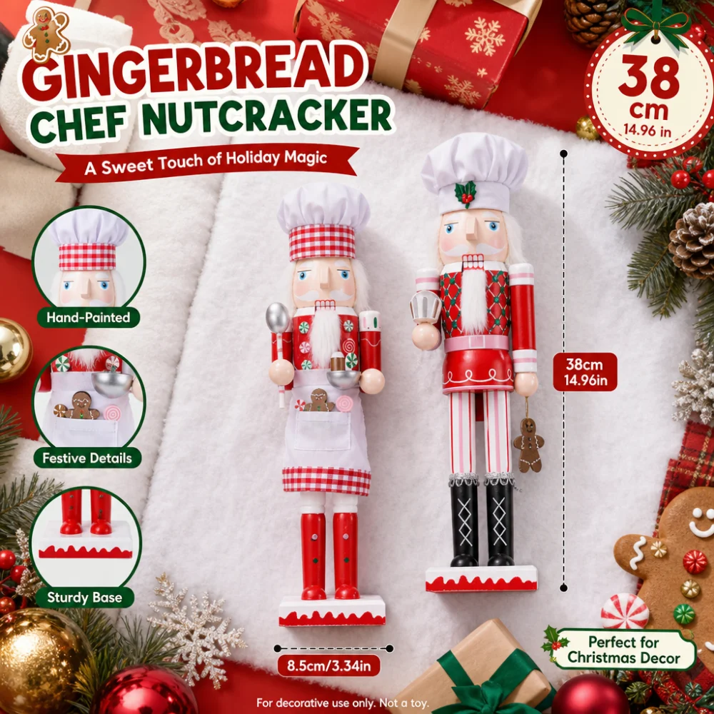 38CM Christmas Nutcracker Chef pastry chef puppet Handcrafted Decoration Christmas New Year Holiday Party Decoration Gift