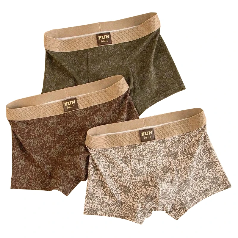 3pcs/set Classical Floral Print Chinese Style Men's Underwear Breathable Men Underpant Antibacterial Men's Boxer Shorts