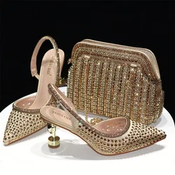 Doershow hot selling gold Shoes and Bags To Match Set Italy Party Pumps Italian Matching Shoe and Bag Set for Party! HRE1-28