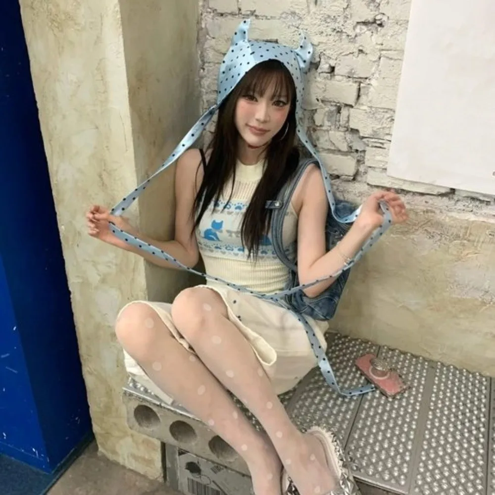 

Модный шарф для волос «Маленький демон» Y2K, мягкая повязка для волос в стиле хип-хоп с ушками, повязка на голову в стиле панк, платок в горошек, уличная одежда