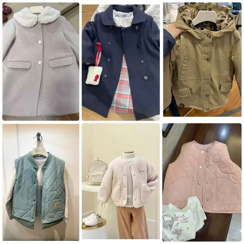 Children's Clothing Stock 2026 Winter BP Baby Girls Wool Boys Cotton Jacket Leopard Print Warm Coats Outerwear Children's Sets