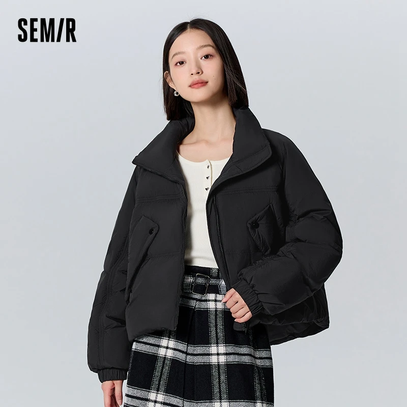 Semir Down Jacket Women Stand-Up Collar Texture Oversize Small Winter 2023 New Solid Color Three-Proof Thick Bread Jacket