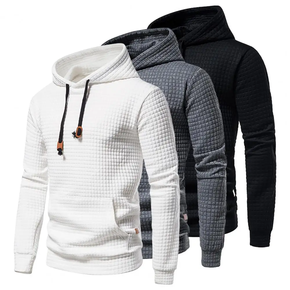 

Classic Thick Spring Autumn Plaid Quilting Solid Color Hoodie Drawstring 3D Cutting Men Sweatshirt Daily Clothing