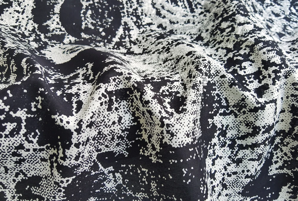 45'' Wide By Meter Black White Abstract Pattern Silk Cotton Fabric Natural Dress Shirt Material