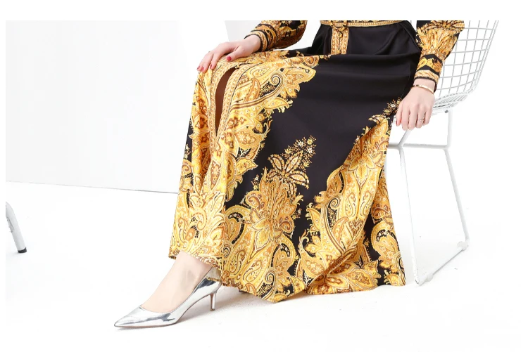 ZAROY Runway Lange Kleider Luxus Frauen Kleidung Vintage Barock Druck Langarm einreiher A-line Maxi Kleid Party Vestido