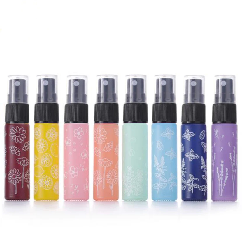 Set of 6X 10ML  Macaron Flower Printing Glass Spray Bottle Essential Perfumr Oils Sprayer Atomizer Portable Refillable Travel