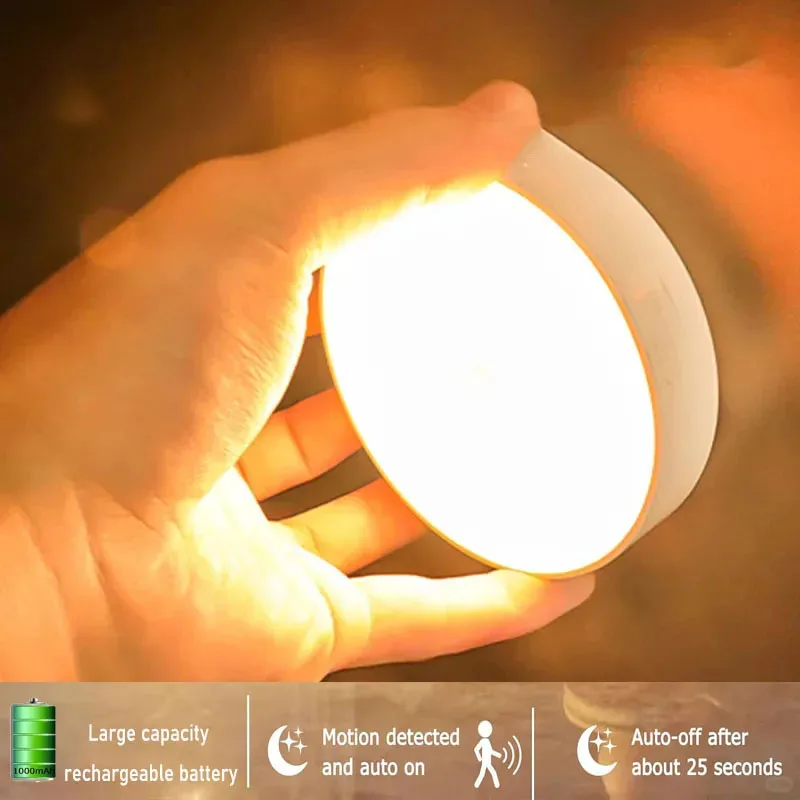 Night Light With Motion Sensor 1000mAh Battery Rechargeable Cabinet Lamp Magnetic For Bedroom Bedside Table Kitchen Light