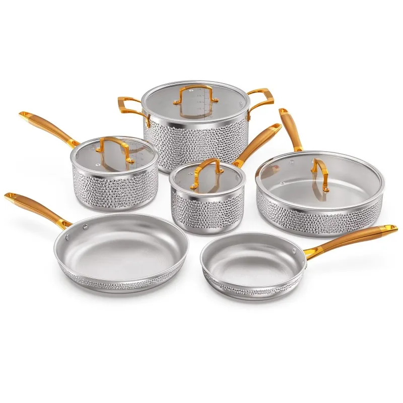 

Stainless Steel Pots and Pans Set with Three Layers of Hammered Kitchen Cookware