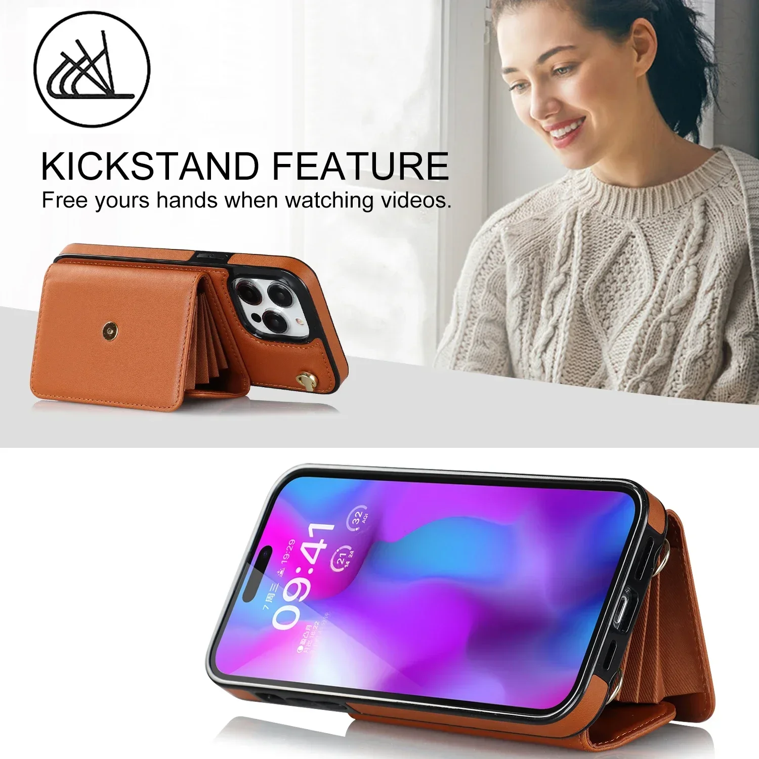 Lanyard Crossbody Wallet Phone Case For iPhone 16 15 14 13 12 11 Pro XS Max XR X Plus Case Card Slot Holder Leather Purse
