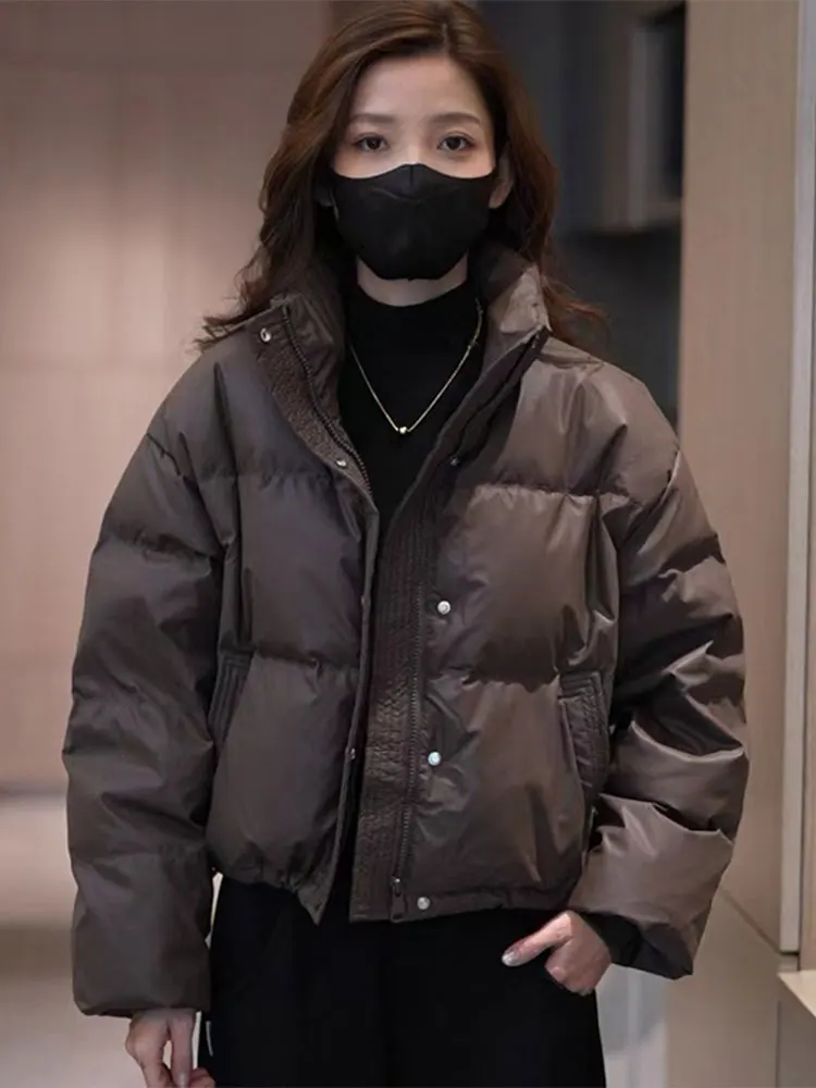 

Kendall Winter Thiened Puffer Jaet Women's PU Leather down Cotton Coat Warm ort Sle Zipper Closure Color