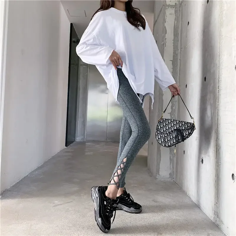 

Winter Leggings Woman Euramerican Bodytight Cleanable Bottoms Euro-American Hyperelasticity Lazy Tie-Up Wide-Waist Fold-Over Ol