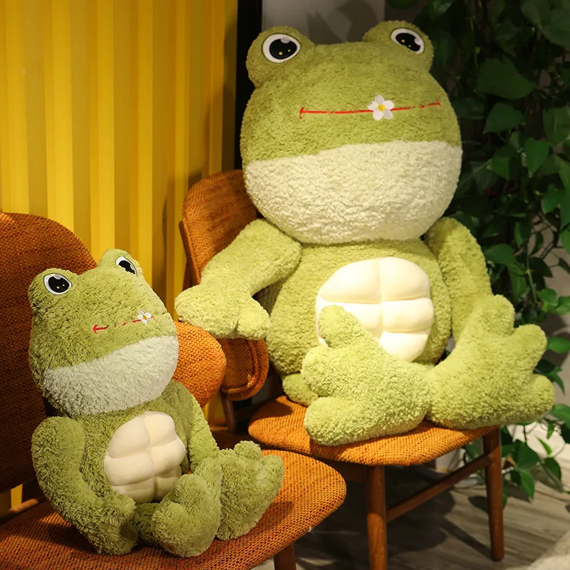 30-65cm Kawaii Abdominal Muscle Frog Plush Toy Throw Pillow Funny Green Big Eye Bed Soothing Rag Doll Children Birthday Gift