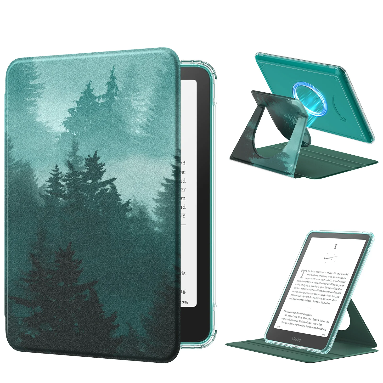 

360° Rotating Case for 7" Kindle Paperwhite 12th Generation 2024 Clear Back Detachable Magnetic Protective Adjustable StandCover