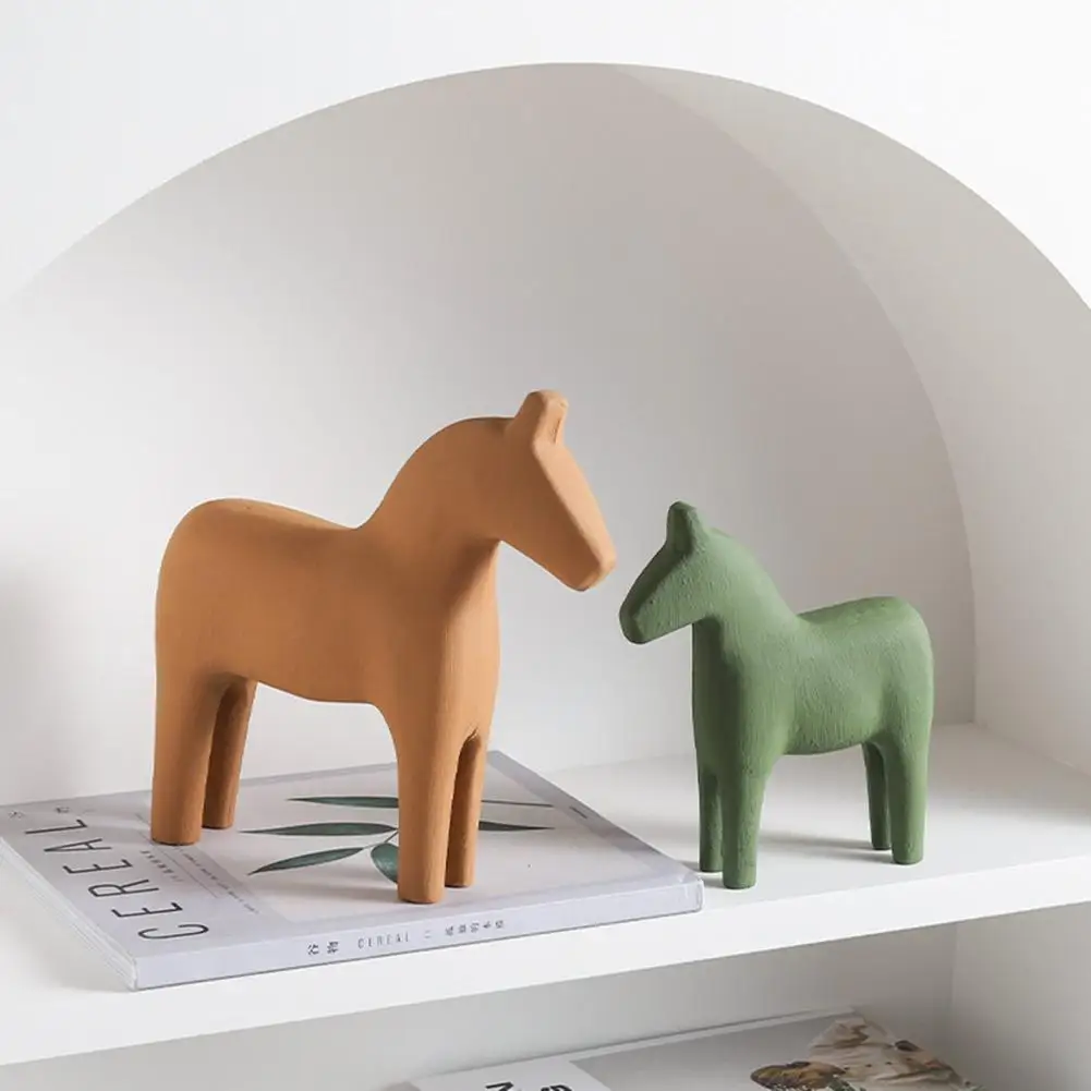 Solid Color Horse Statue Smooth Surface Micro Landscape Ornament Modern Ins Morandi Wooden Horse Ornaments