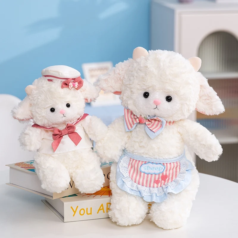 

New Angel Little Sheep Plush Toys Cozy Fluffy Cartoon Animal Doll Sweet Lovely Lace Bow Tie&Naval Uniform Sheep Doll Kids Gift